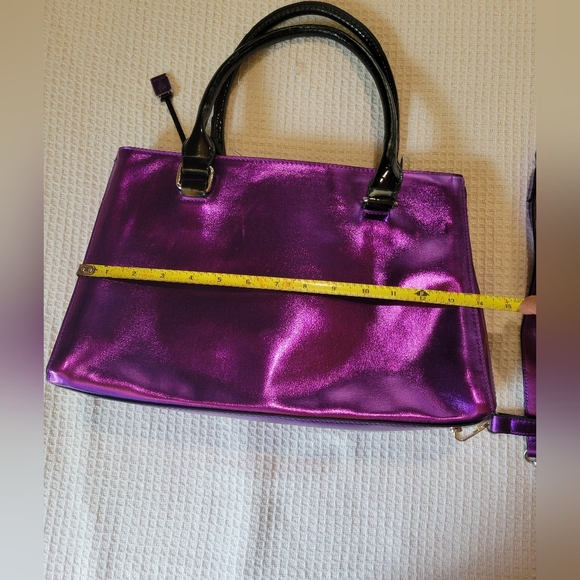Shiny Purple Handbag with Black Handles - Picture 16 of 16